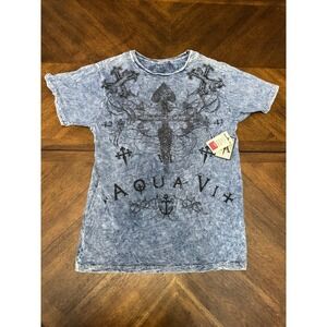 Aqua VI Mens Acid Wash Graphic T-Shirt Blue Cross Anchor Medium NWT Buckle |R1